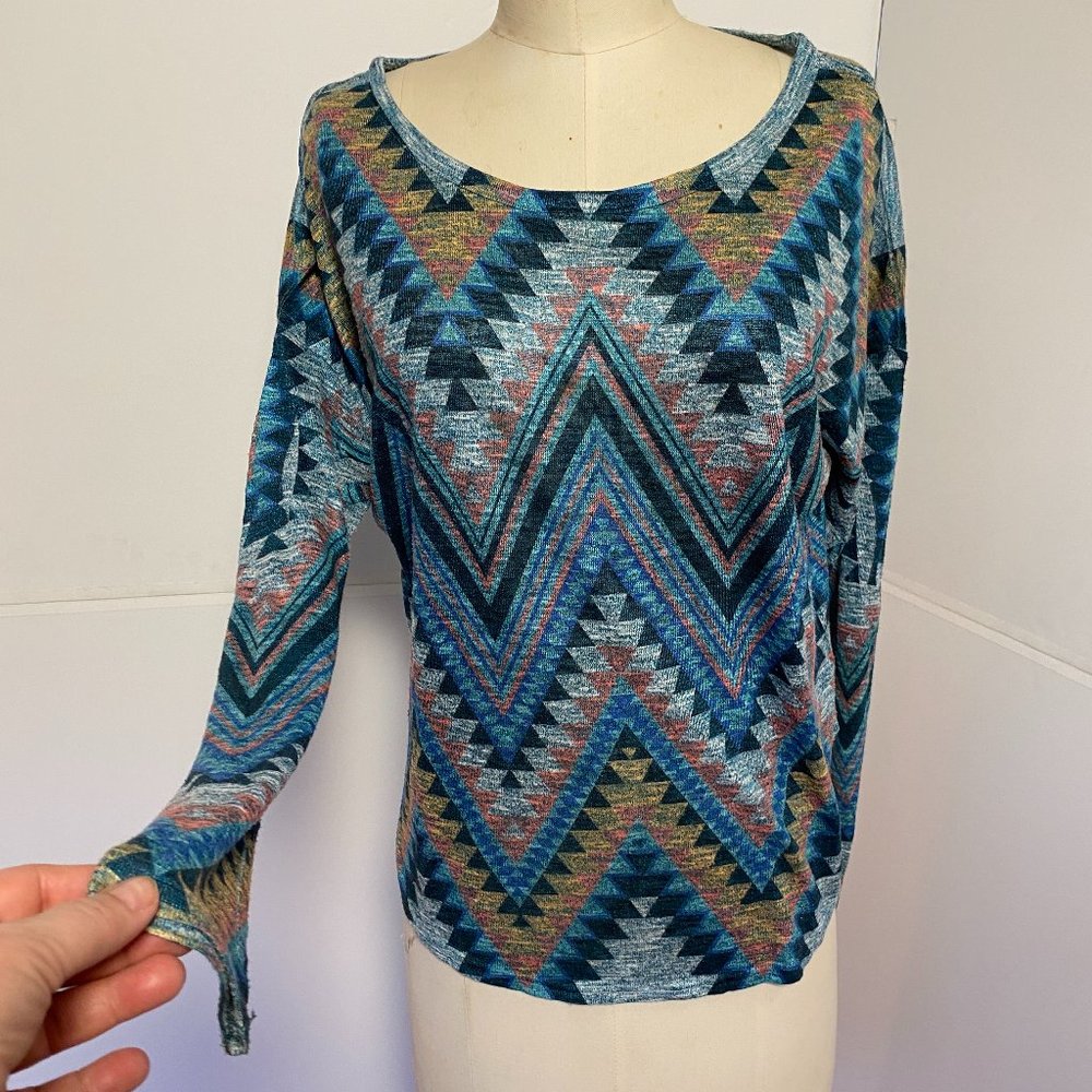Enti Glamour Aztec Pattern Long Sleeve Dolman Top - Made in USA